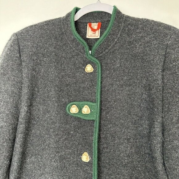 Elegance Seiler Cardigan Boiled Wool Button Front Sz 38 Gray Green trim Pockets - Picture 8 of 13